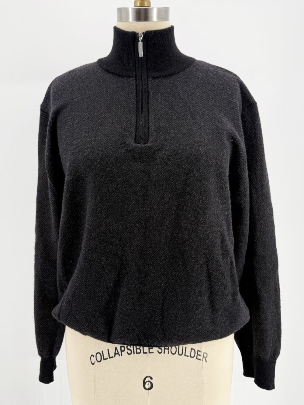 Hathaway Mens Pullover Sweater Charcoal Grey Mock Neck 1/4 Zip Merino Wool L